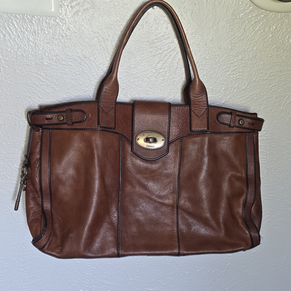 Fossil Brown Leather Tote Bag